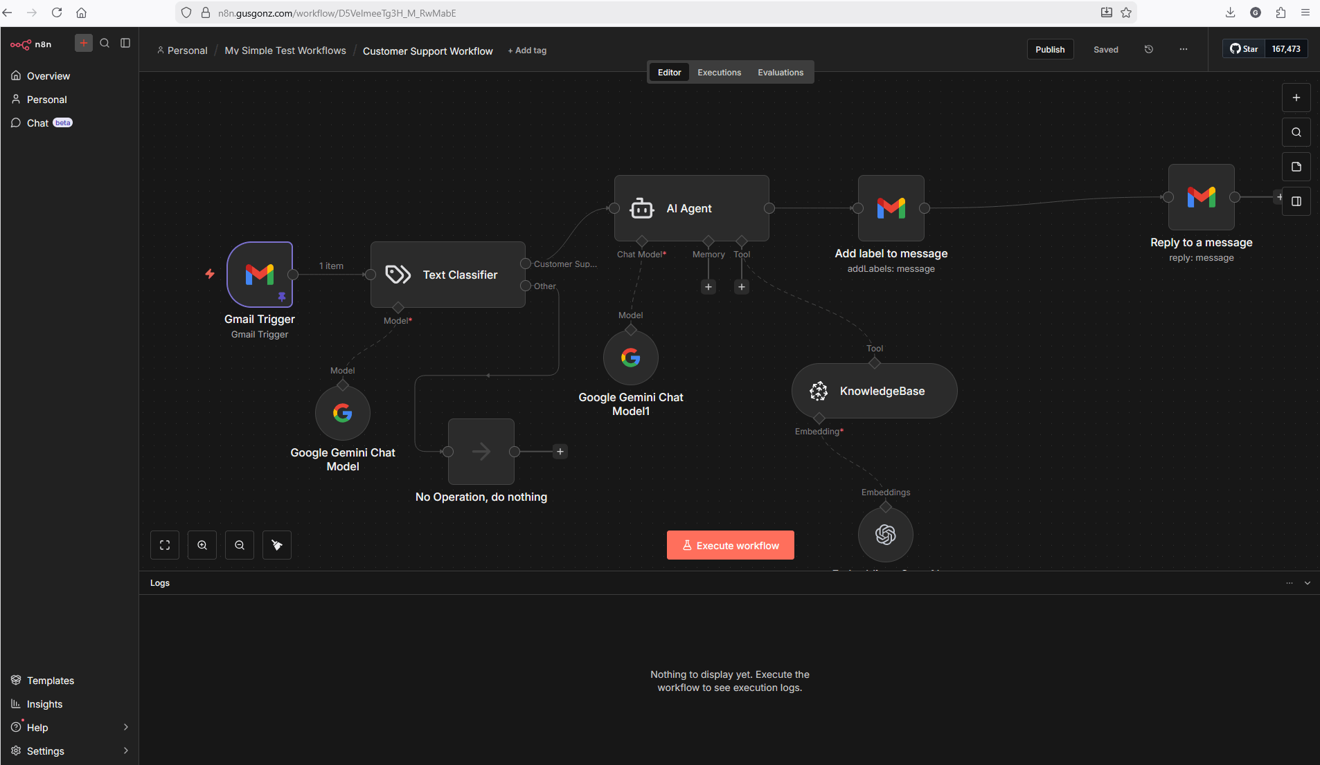 n8n workflow automation running on my home server