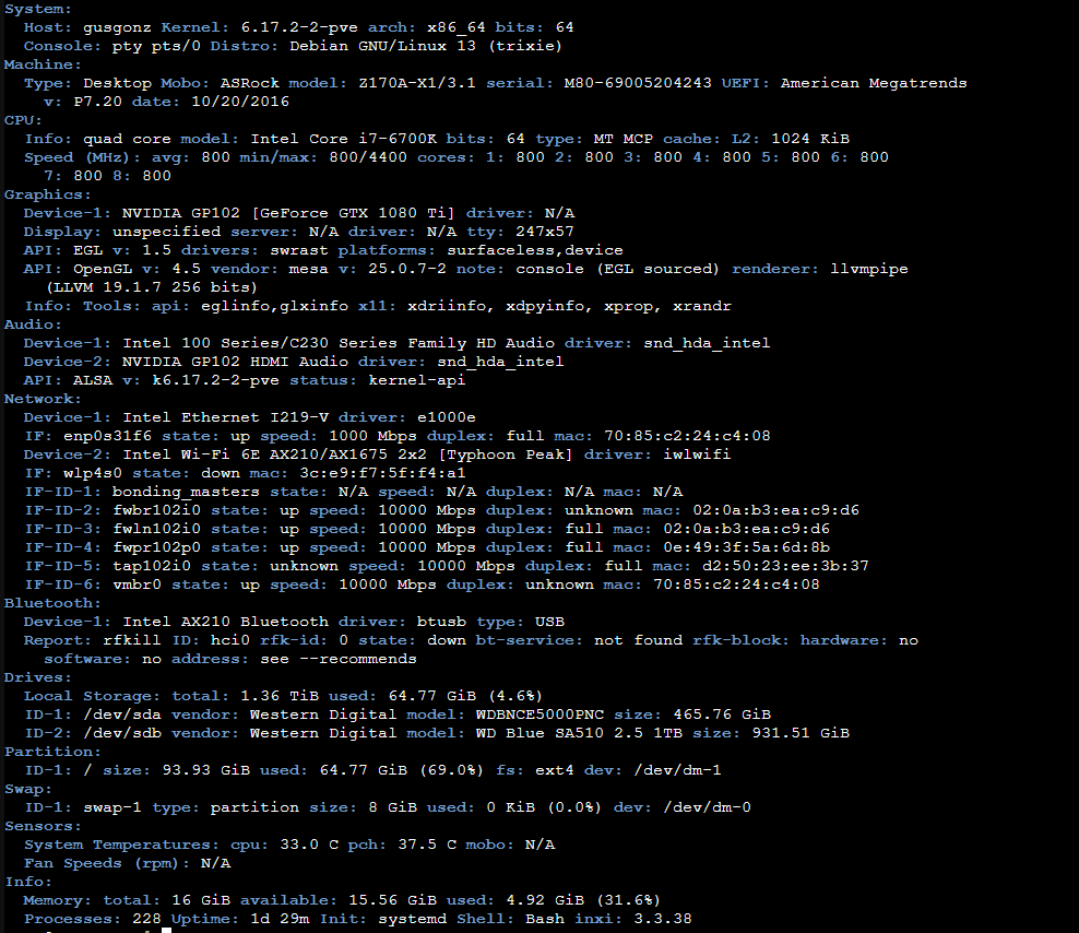 Specifications of the recycled PC used for the home server