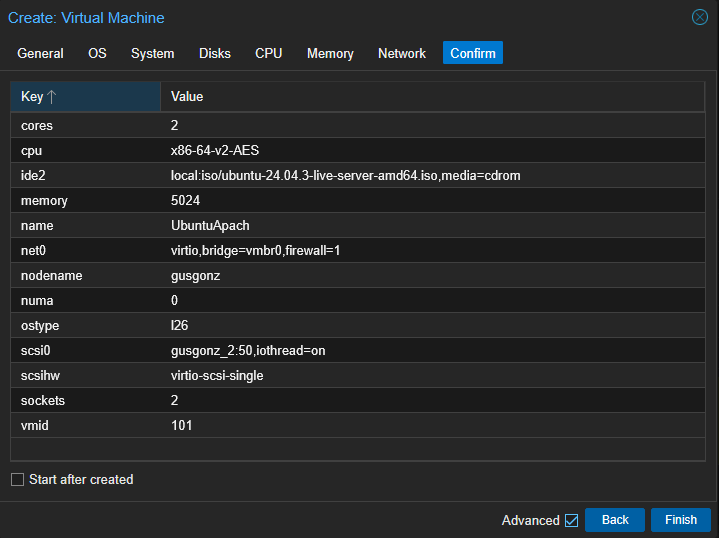 Ubuntu Server installation process on the virtual machine